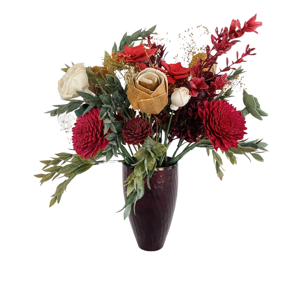 red sola wood flower poinsettia arrangement centerpiece