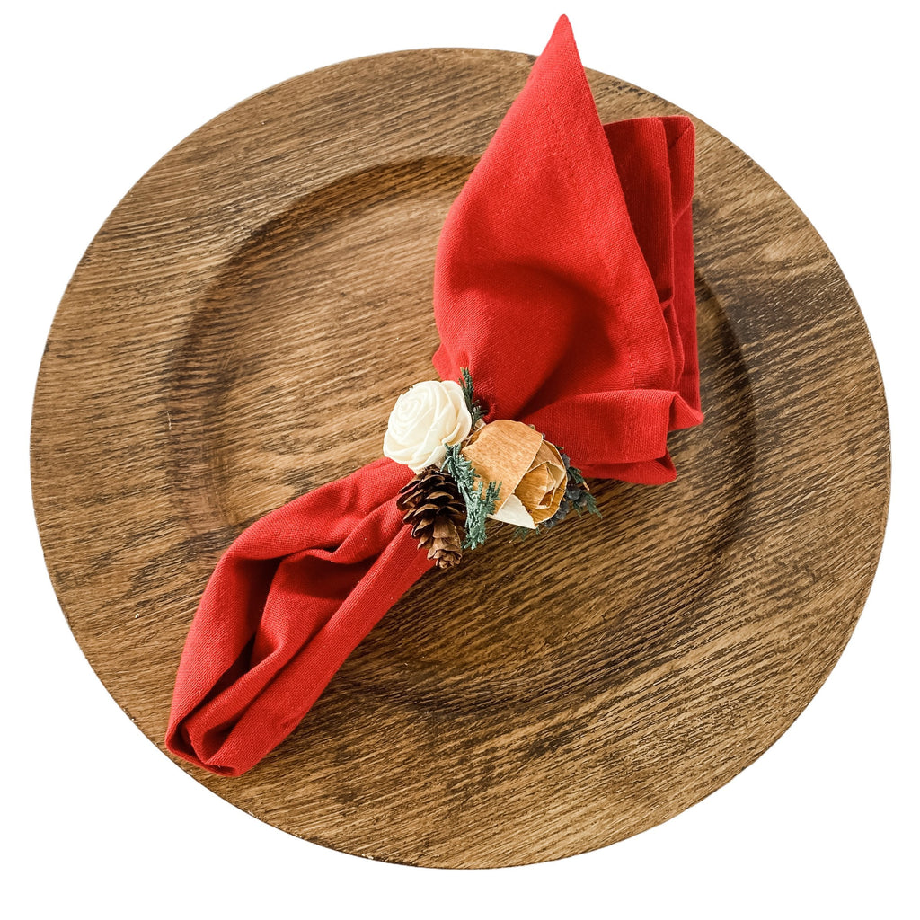 christmas holiday napkin rings from pine and petal made from sola wood flowers