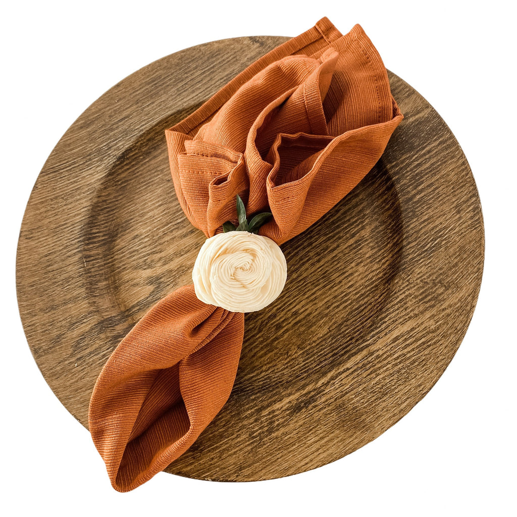 natural wood white pumpkin sola wood flower napkin rings for thanksgiving table