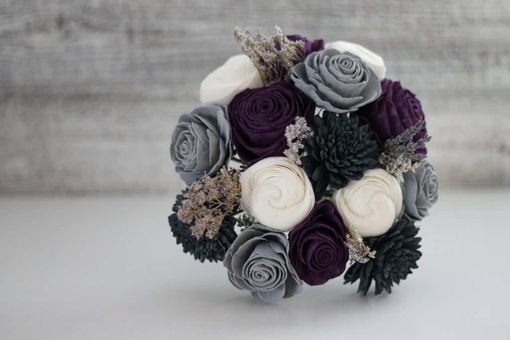 Elegant Lavender Wooden Flower Bouquet - PineandPetalWeddings