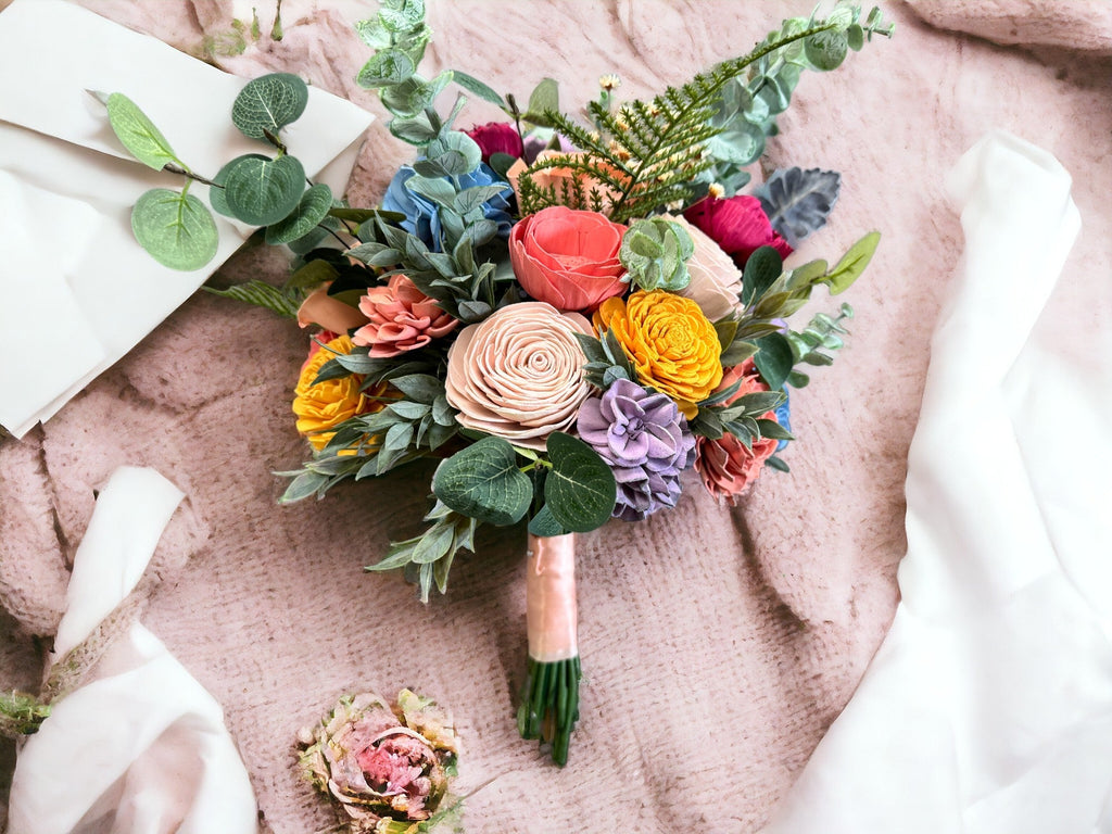 bright and bold sola wood flower bouquet from pine and petal weddings