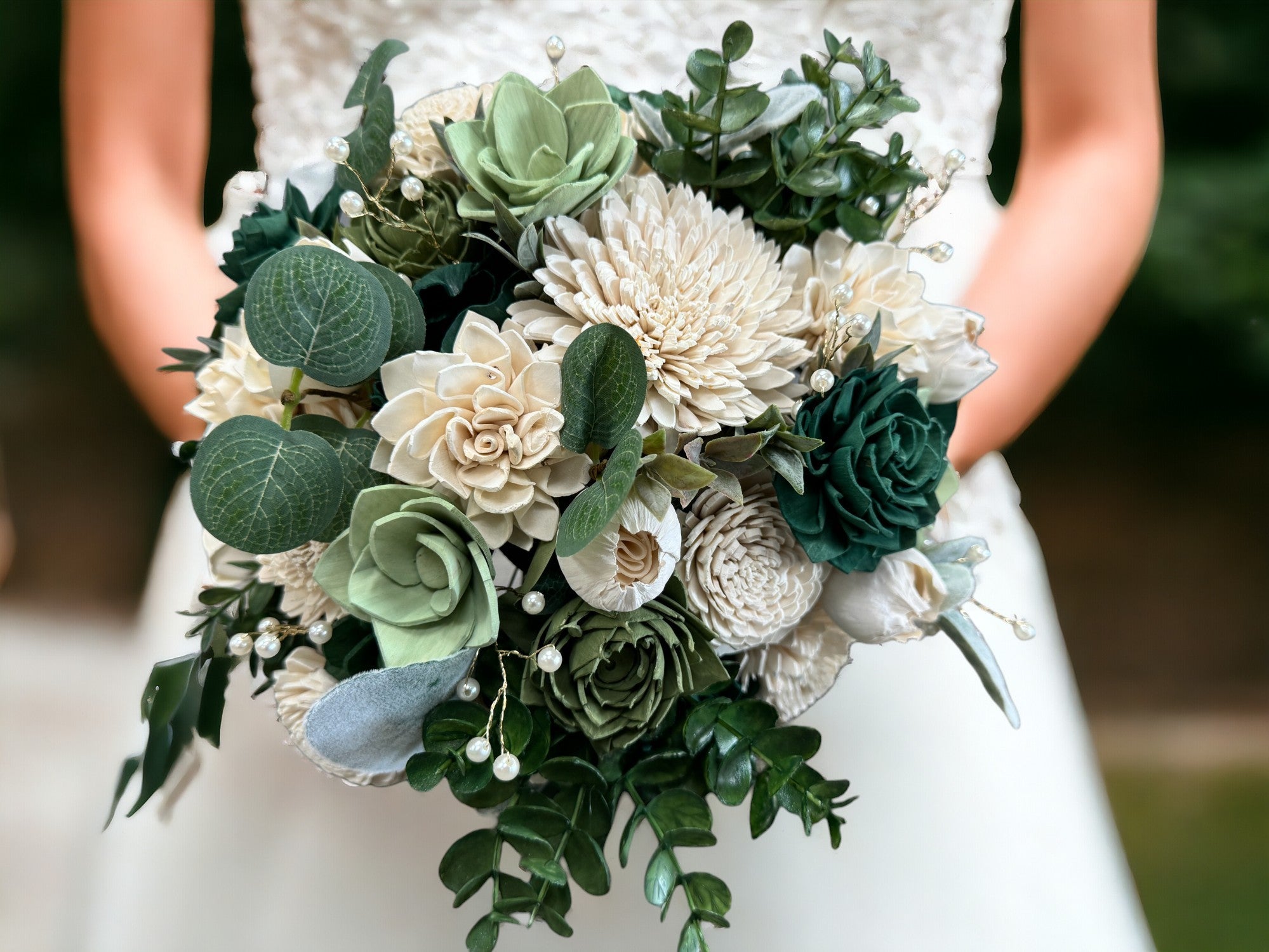 Emerald and Gold Wedding Bouquet with Sola Flowers Pine and Petal Weddings Emerald and Gold Wedding Bouquet with Sola Flowers Pine and Petal Weddings