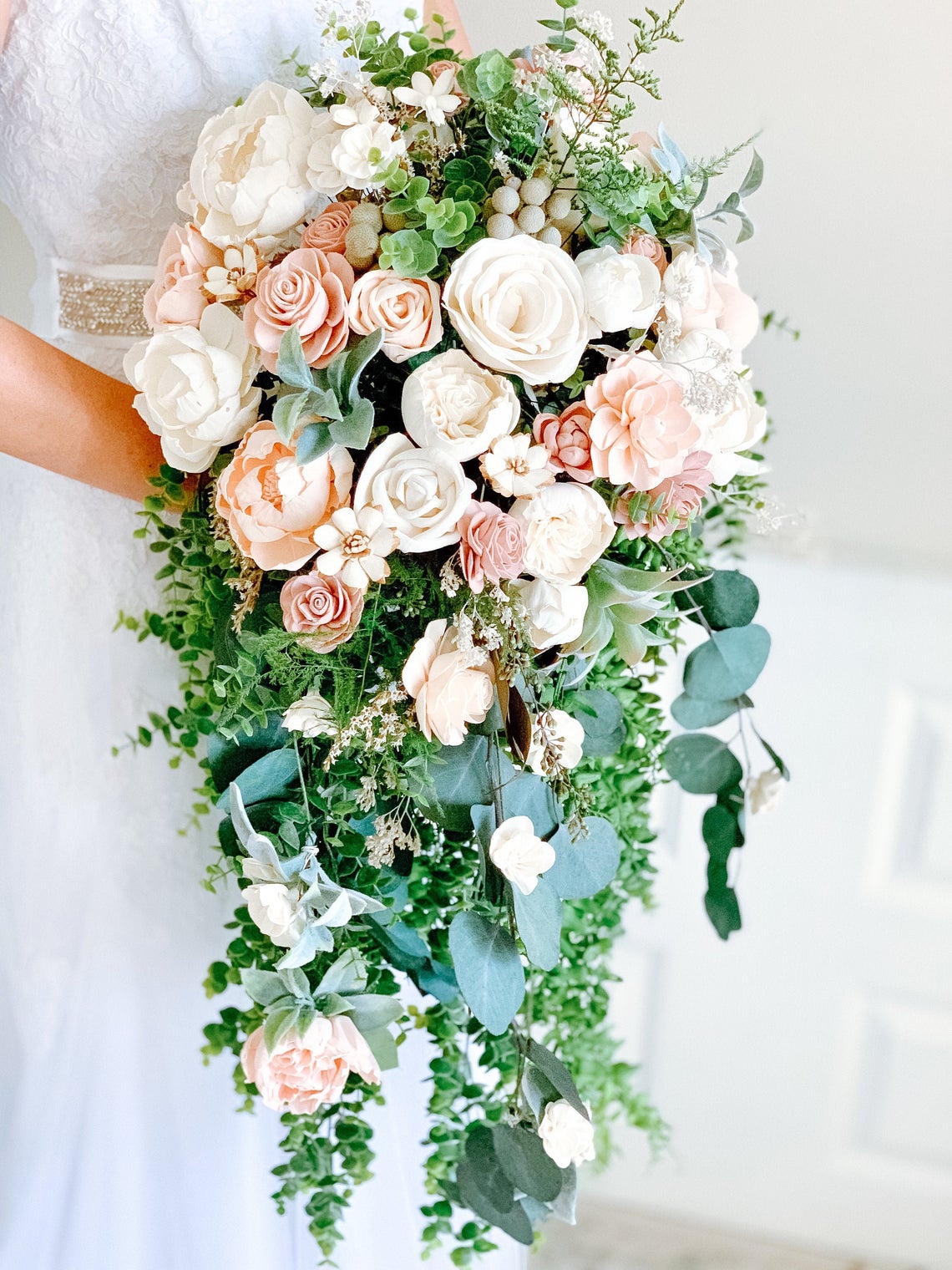 cascading succulent bouquet Custom Cascading Sola Flower Bouquet