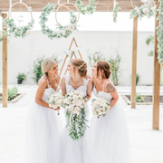 White Sola Wood Flower Bouquet With Greenery and Pearls - PineandPetalWeddings