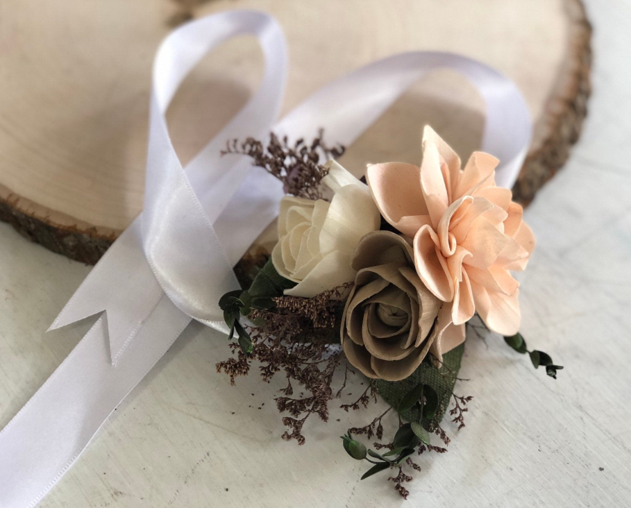 Garden Wrist Corsage - Wood Flowers Garden Wrist Corsage - Wood Flowers