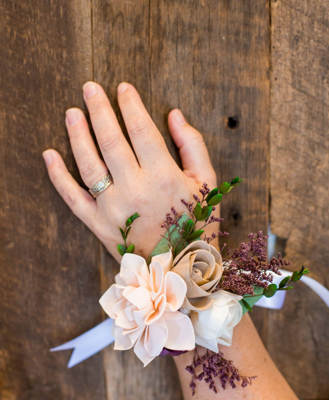 Garden Wrist Corsage - Wood Flowers – Pine and Petal Weddings