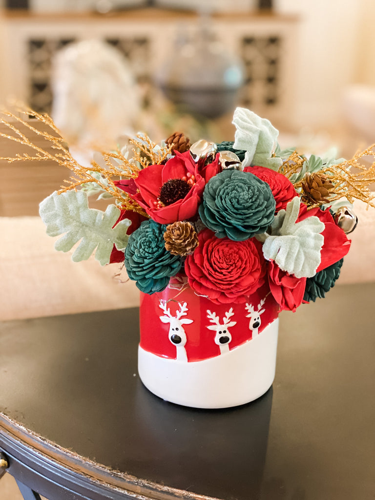 holiday winter reindeer sola wood flower arrangement gift