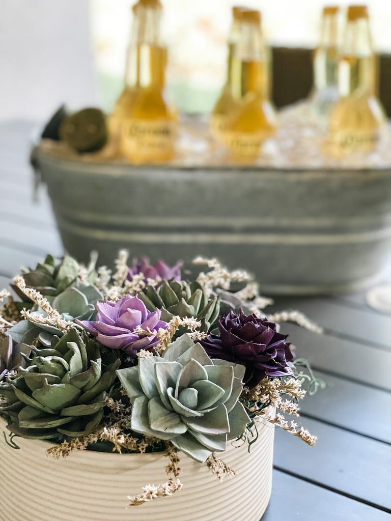lasting succulent wood flower centerpiece gift for her