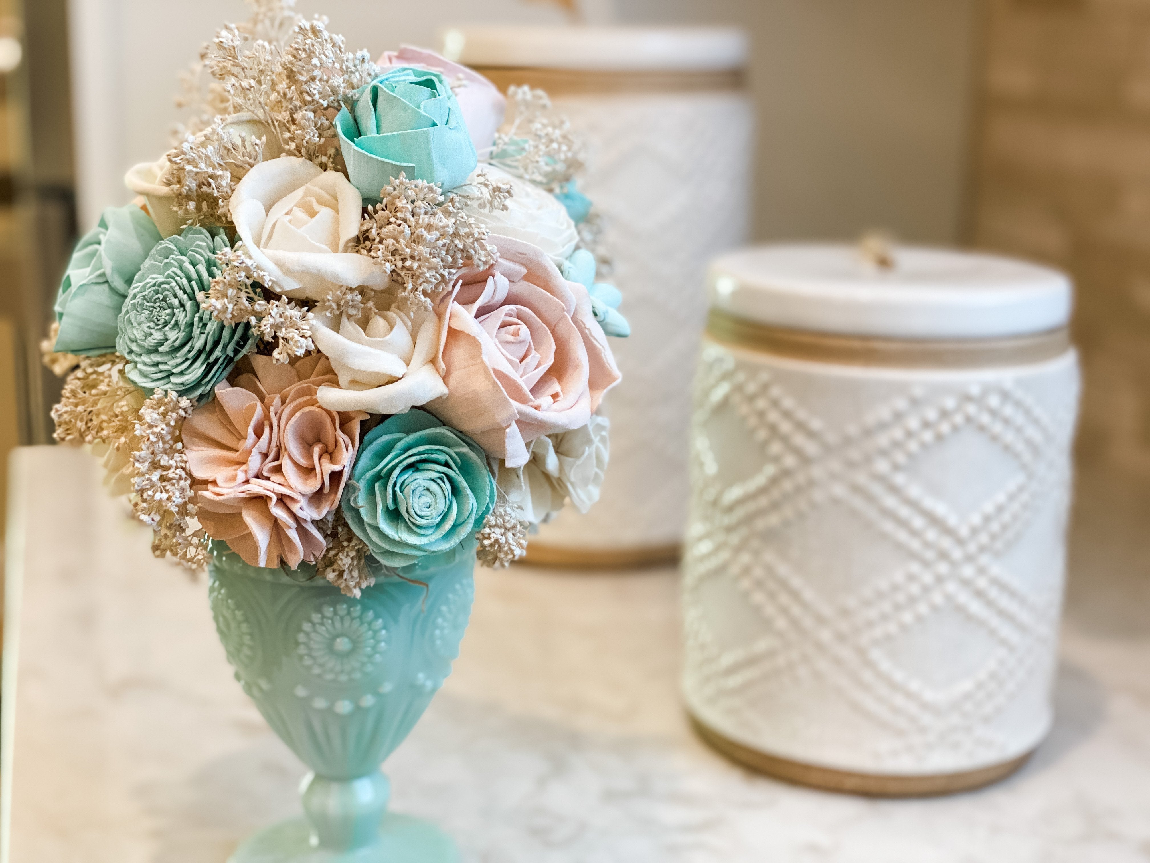 Mint Milkshake - Pink and Mint Sola Flower Arrangement Gift for her – Pine  and Petal Weddings