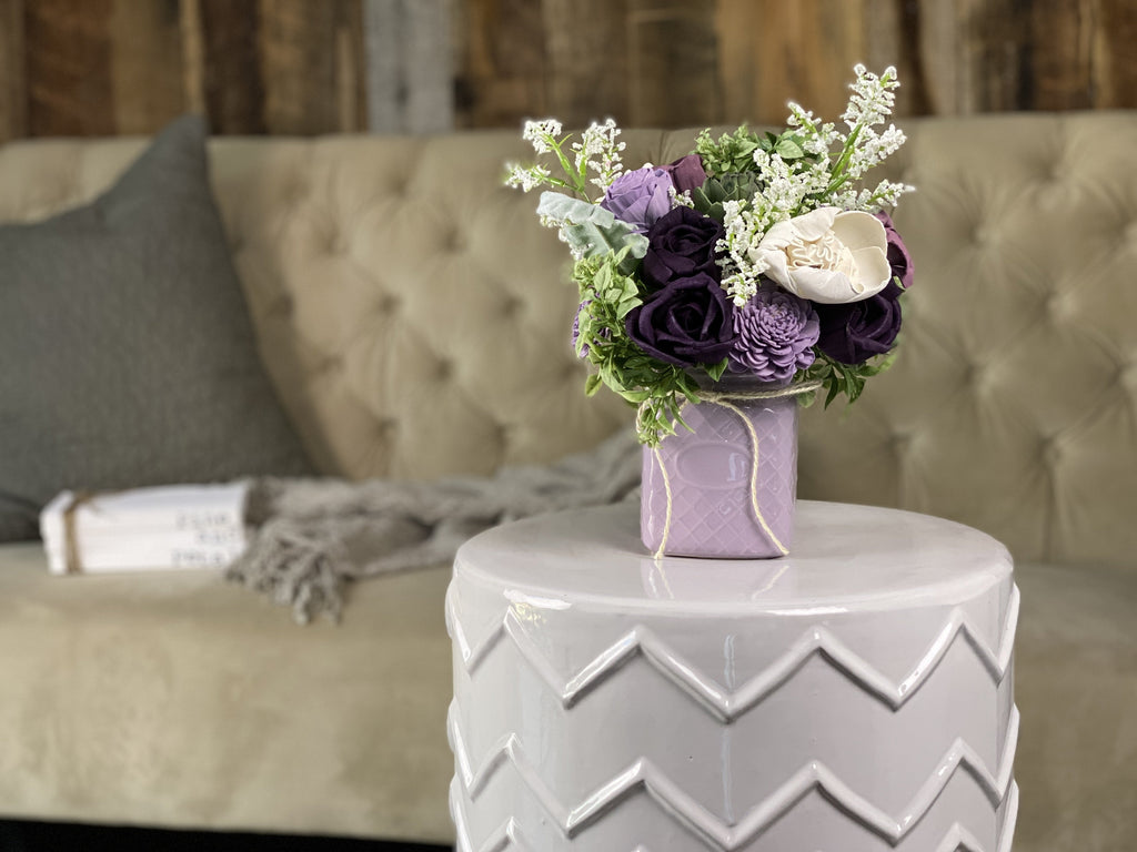 purple and succulent sola flower home decor flower arrangement 