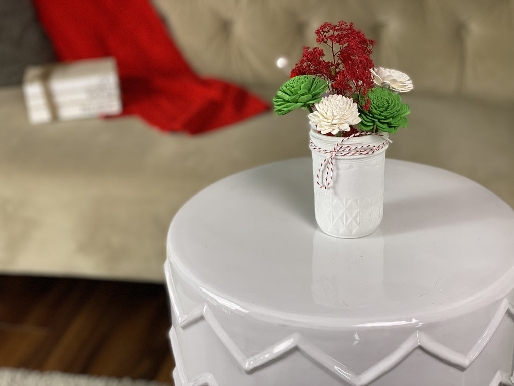 mini 8oz mason jar arrangement gift with sola wood flowers for christmas decor and gifting