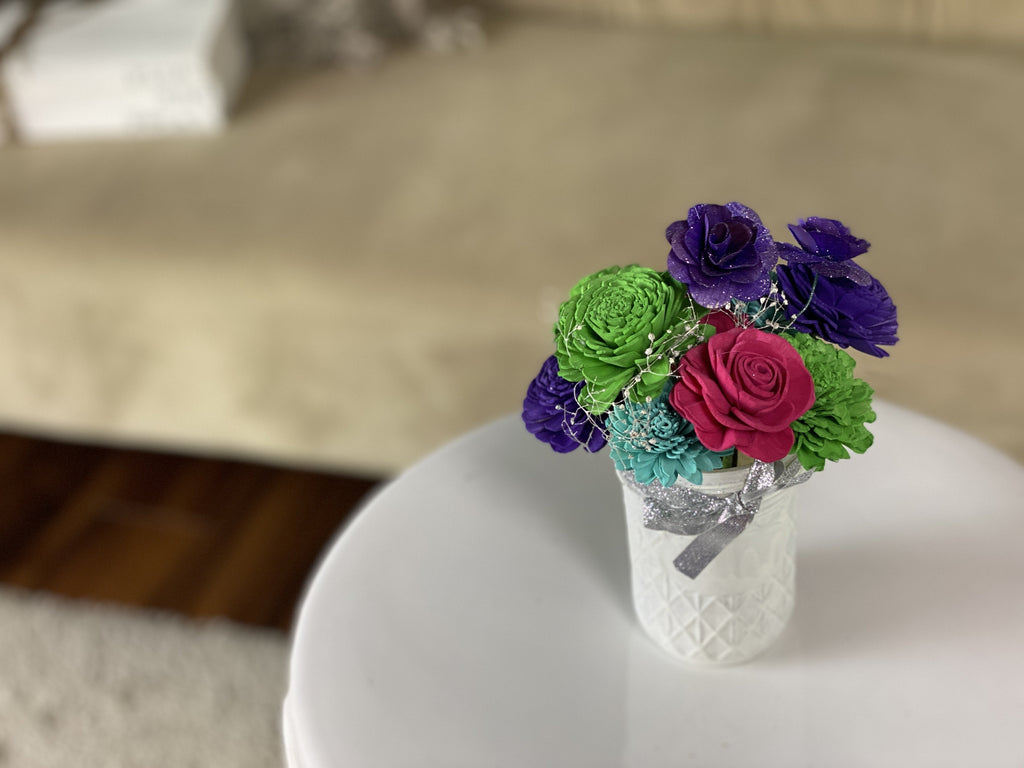 Merry and Bright sola wood flower mini mason jar vase arrangement gift