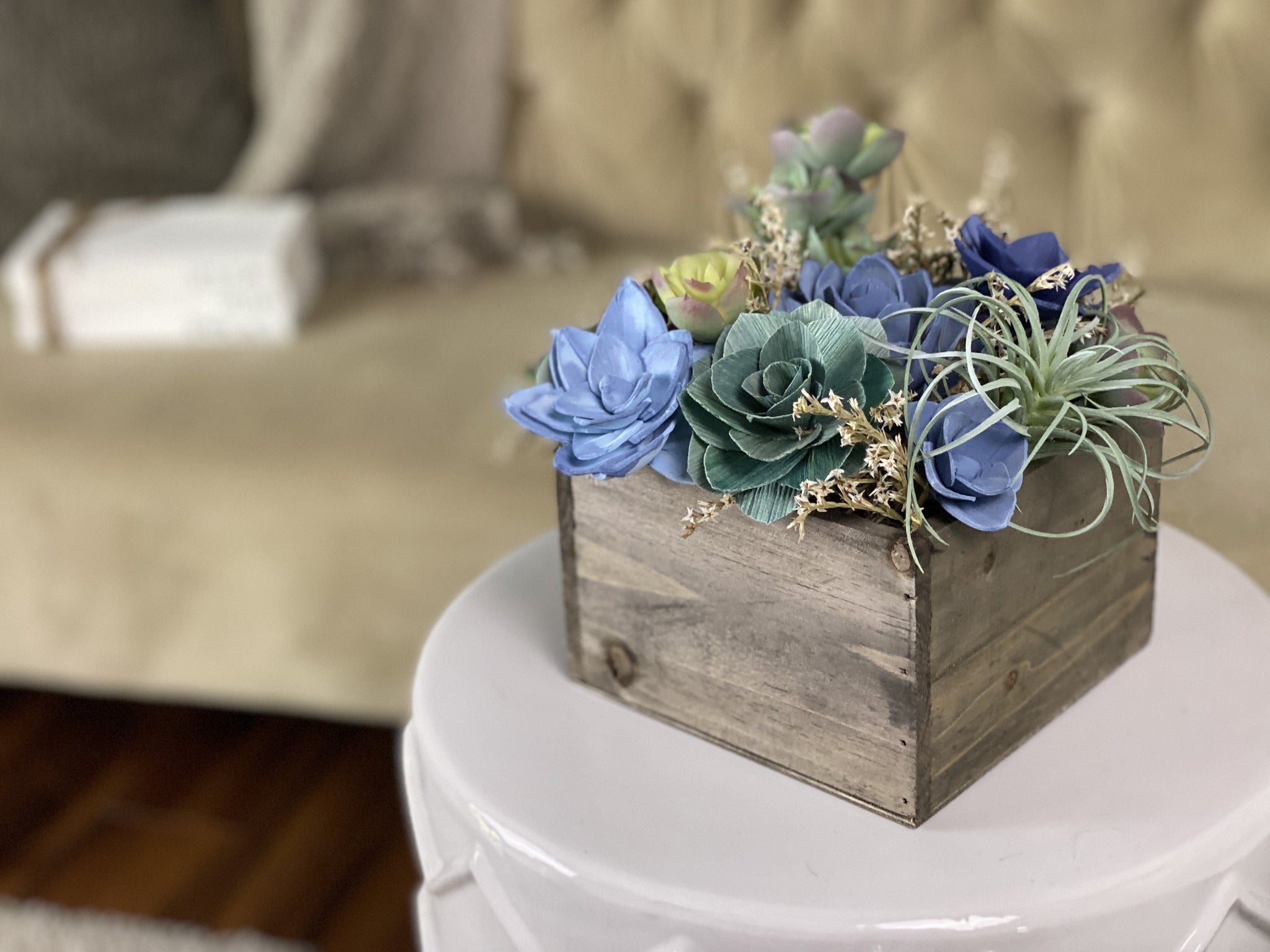 succulents in wood box Faux, Corn Husk, and Sola Succulent Wood Box Arrangement Gift – Pine and  Petal Weddings