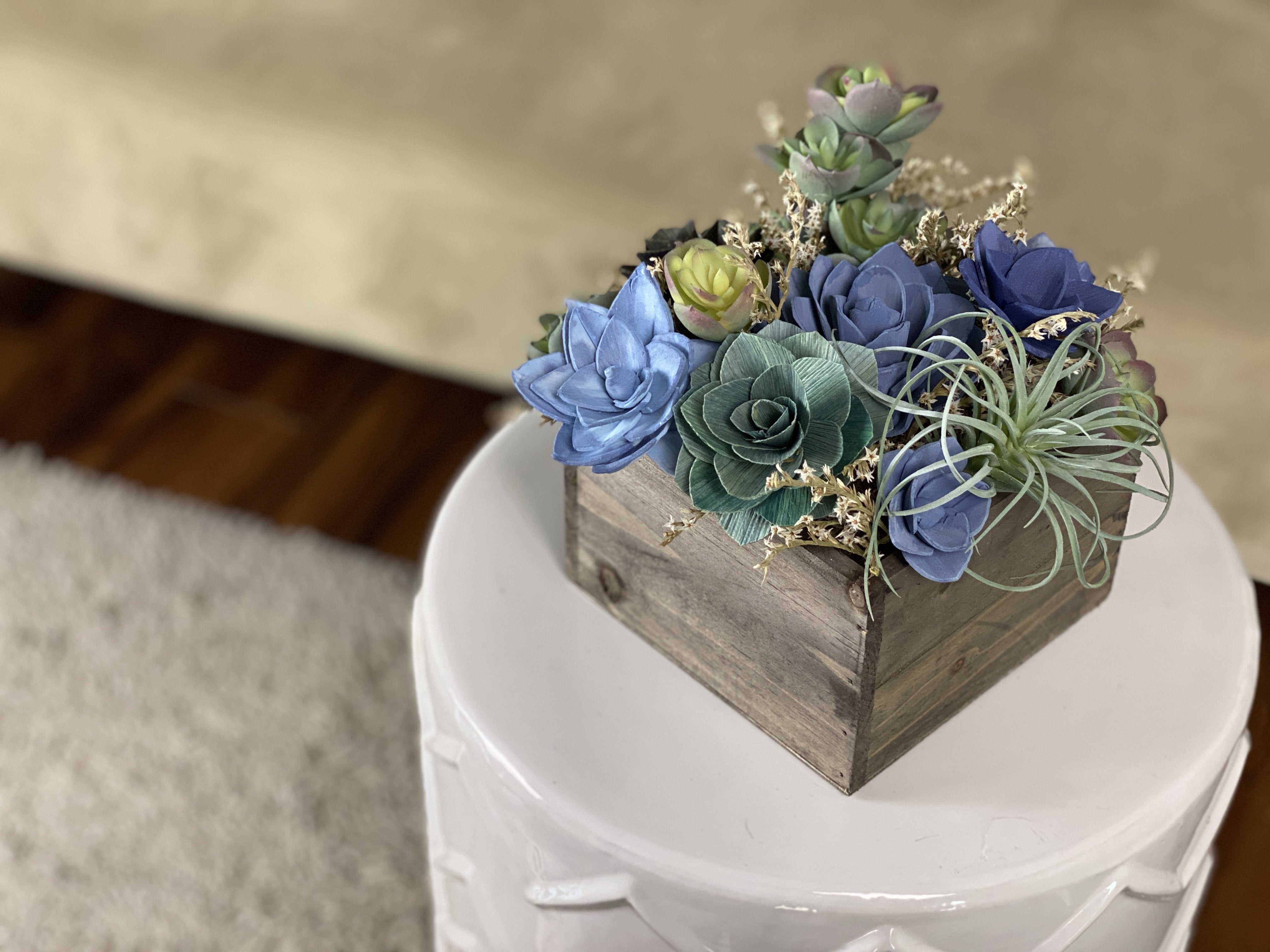 sola wood succulents Wooden Sola Succulent Box Arrangement
