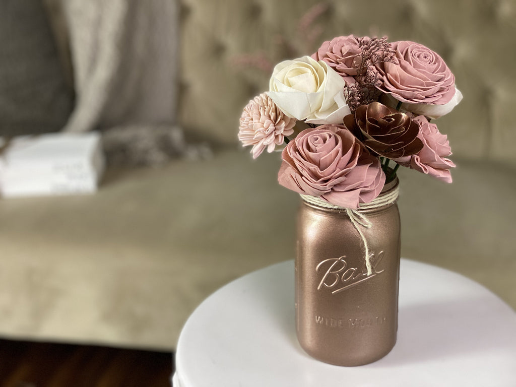 rose gold flower arrangement made from sola wood forever flowers