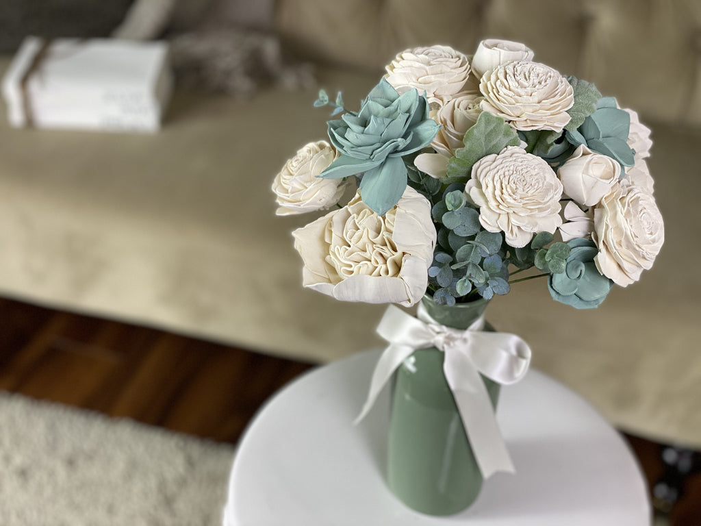 succulent and white flower bouquet arrangement decor for home