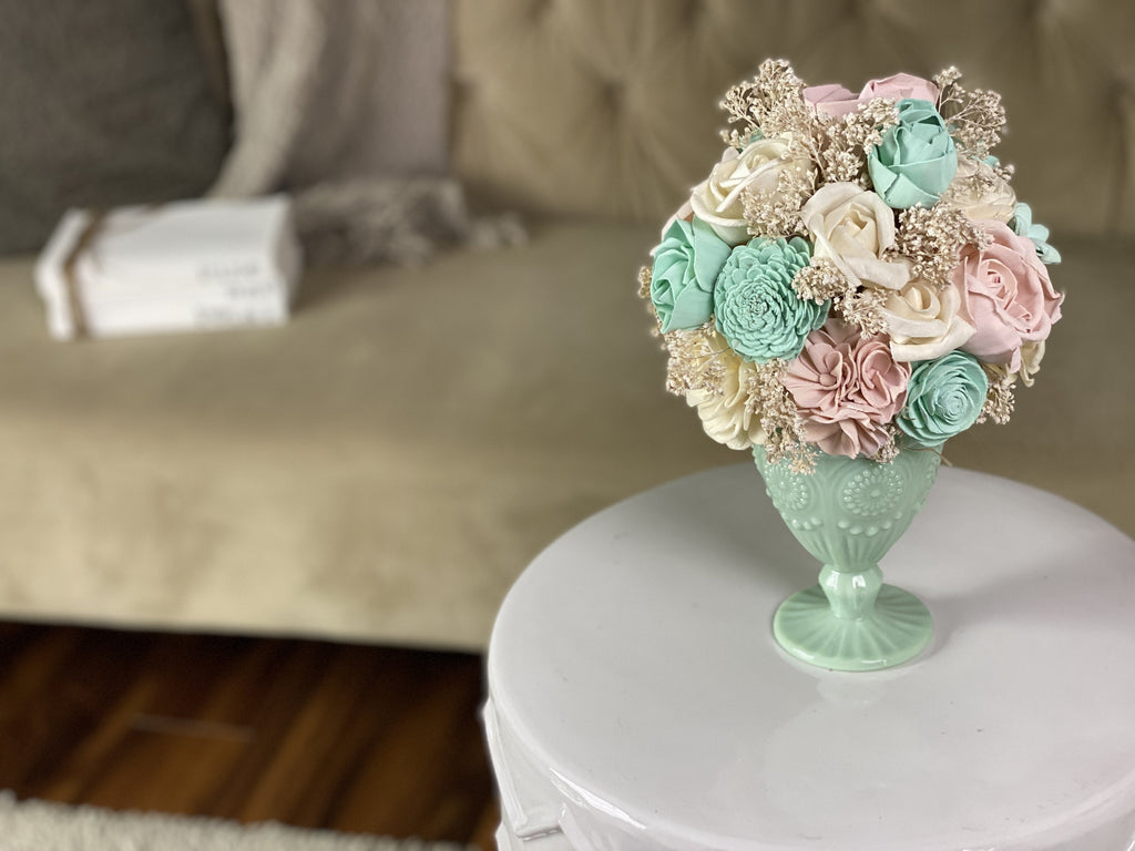 pink ice cream shop inspired sola wood flower arrangement for birthday gift