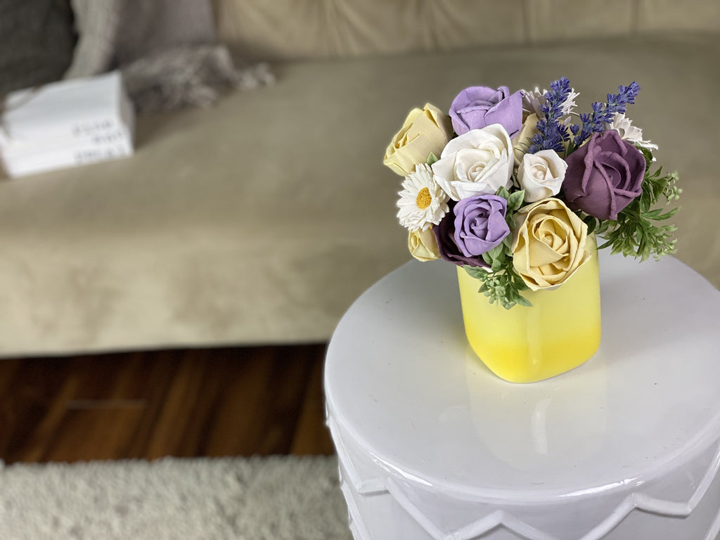 purple and yellow wedding centerpiece ideas or birthday gift