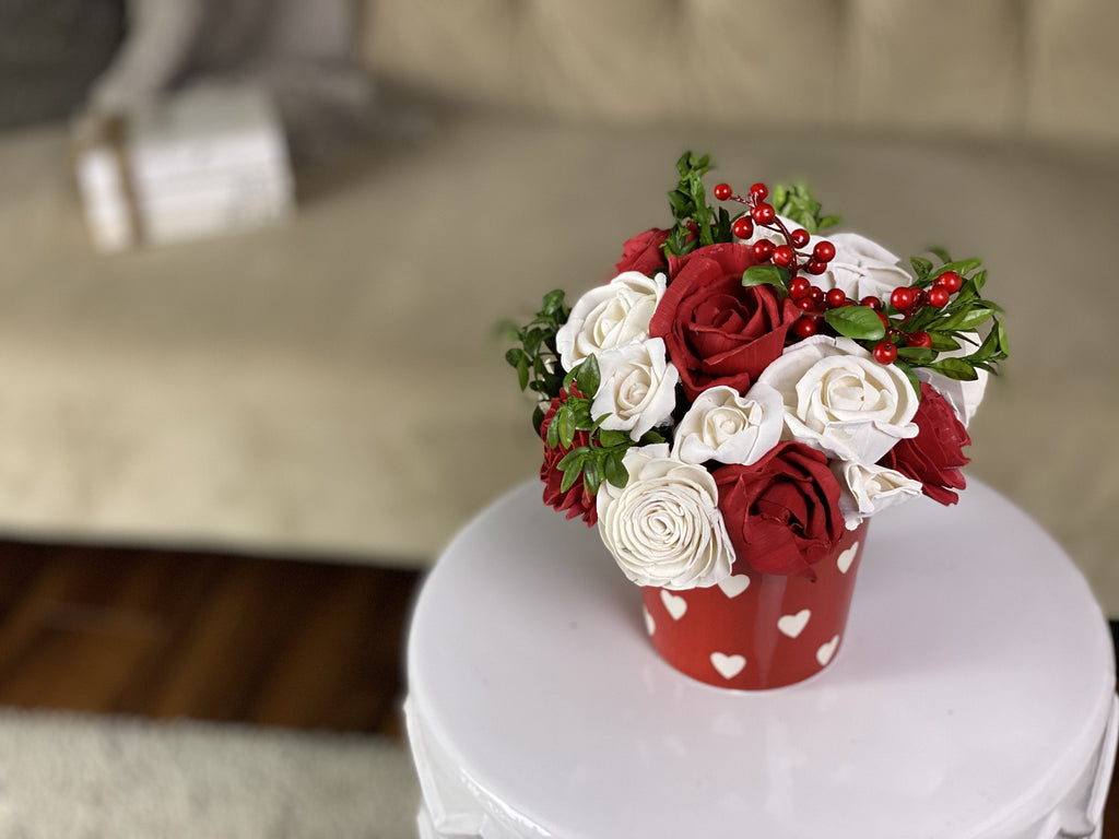 red sola wood flower arrangement for wife or girlfriend 