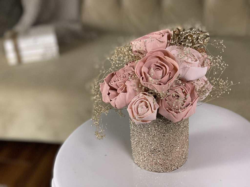 shabby chic sola wood flower arrangement by pine and petal market
