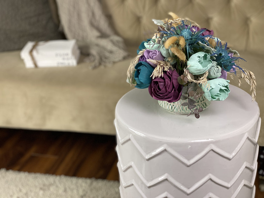 thistles, sea shells and sola wood flower arrangement bouquet for her