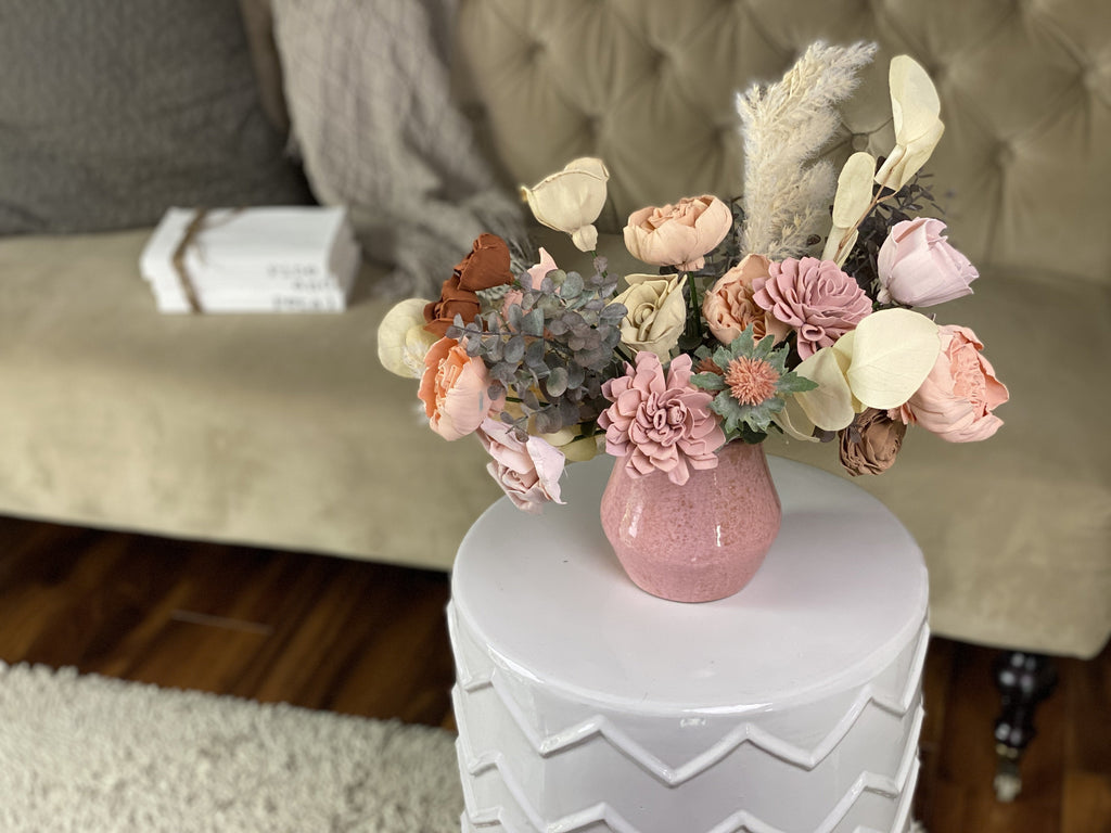 sola wood flower arrangement in pink and peach for mothers day and birthday partys
