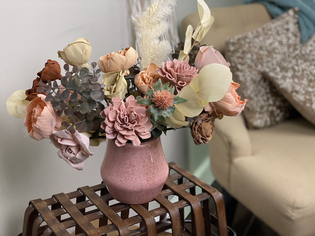 pink and peach faux sola flower arrangement for her 