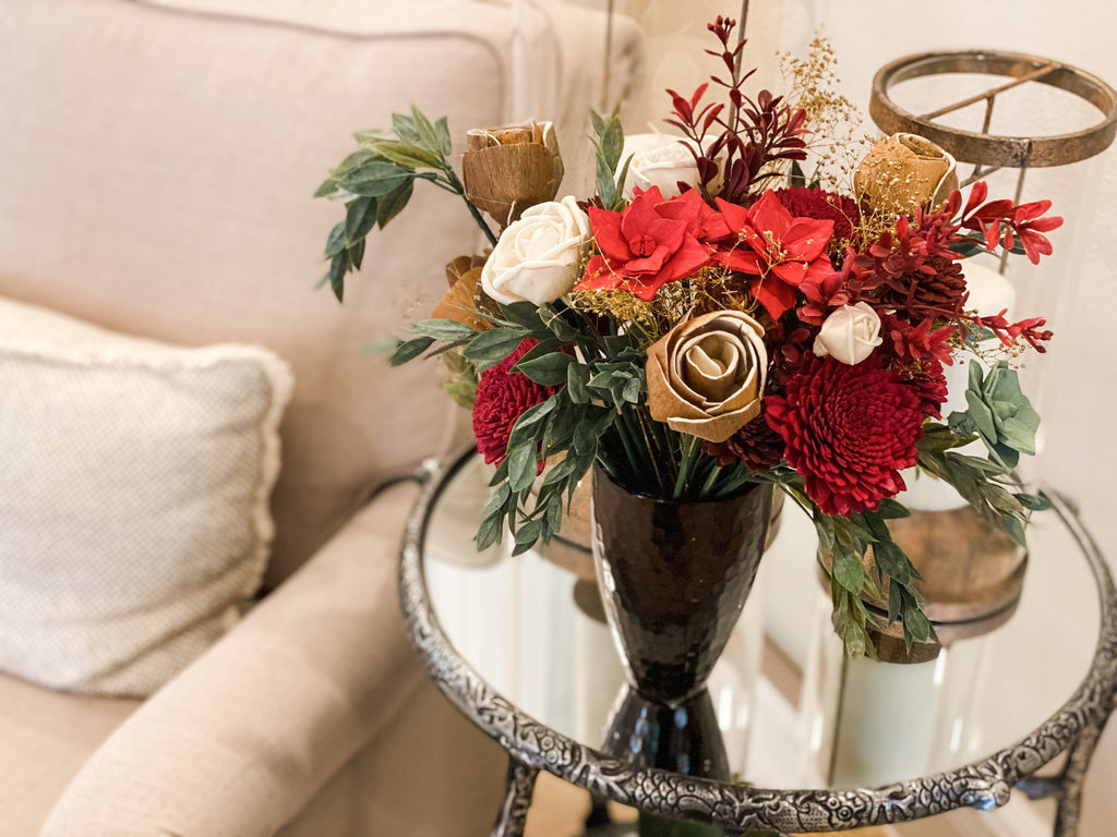 poinsettia sola flower bouquet arrangement centerpiece for christmas weddings, home decor or gifts
