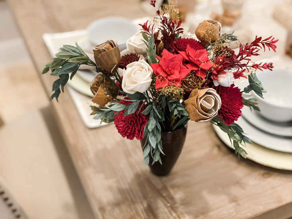 send sola wood flower arrangement with poinsettias for christmas table decor to friends and family