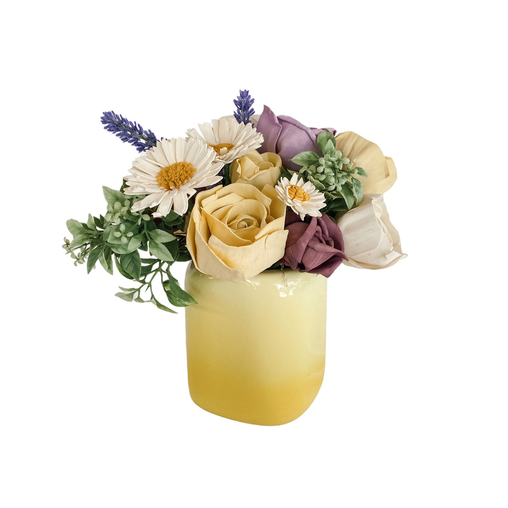 yellow ombre spring time sola wood flower arrangement for mom on mother's day or for her birthday