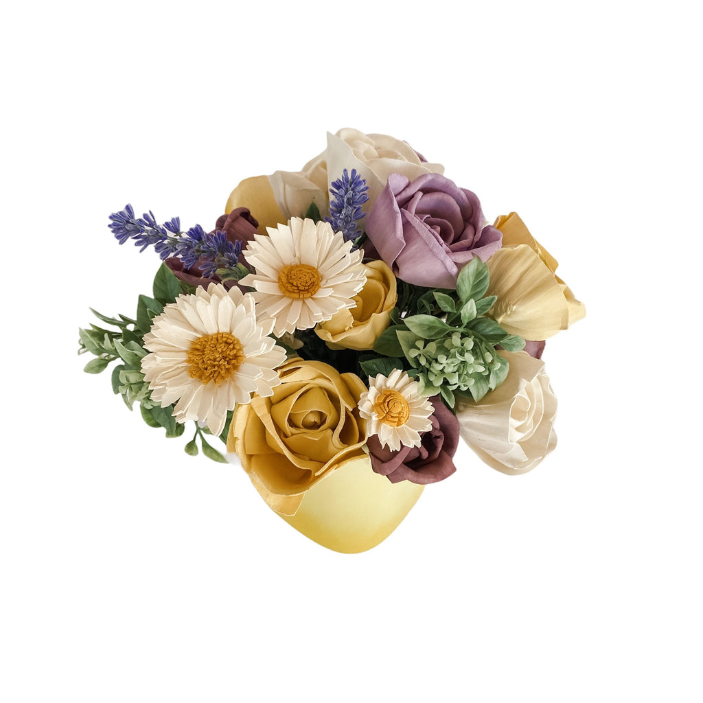 daisy sola wood flower arrangement decor with yellow and purple flowers for mom