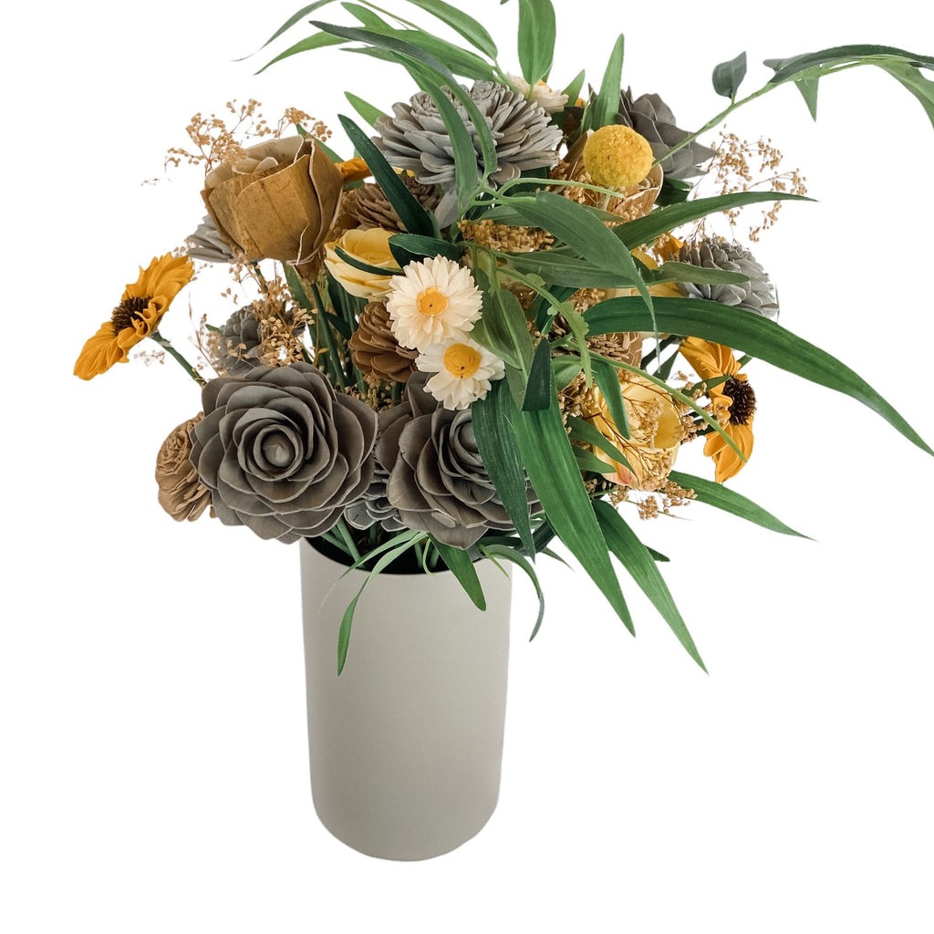 sunflower and daisy sola wood flower arrangement for home decor or gift