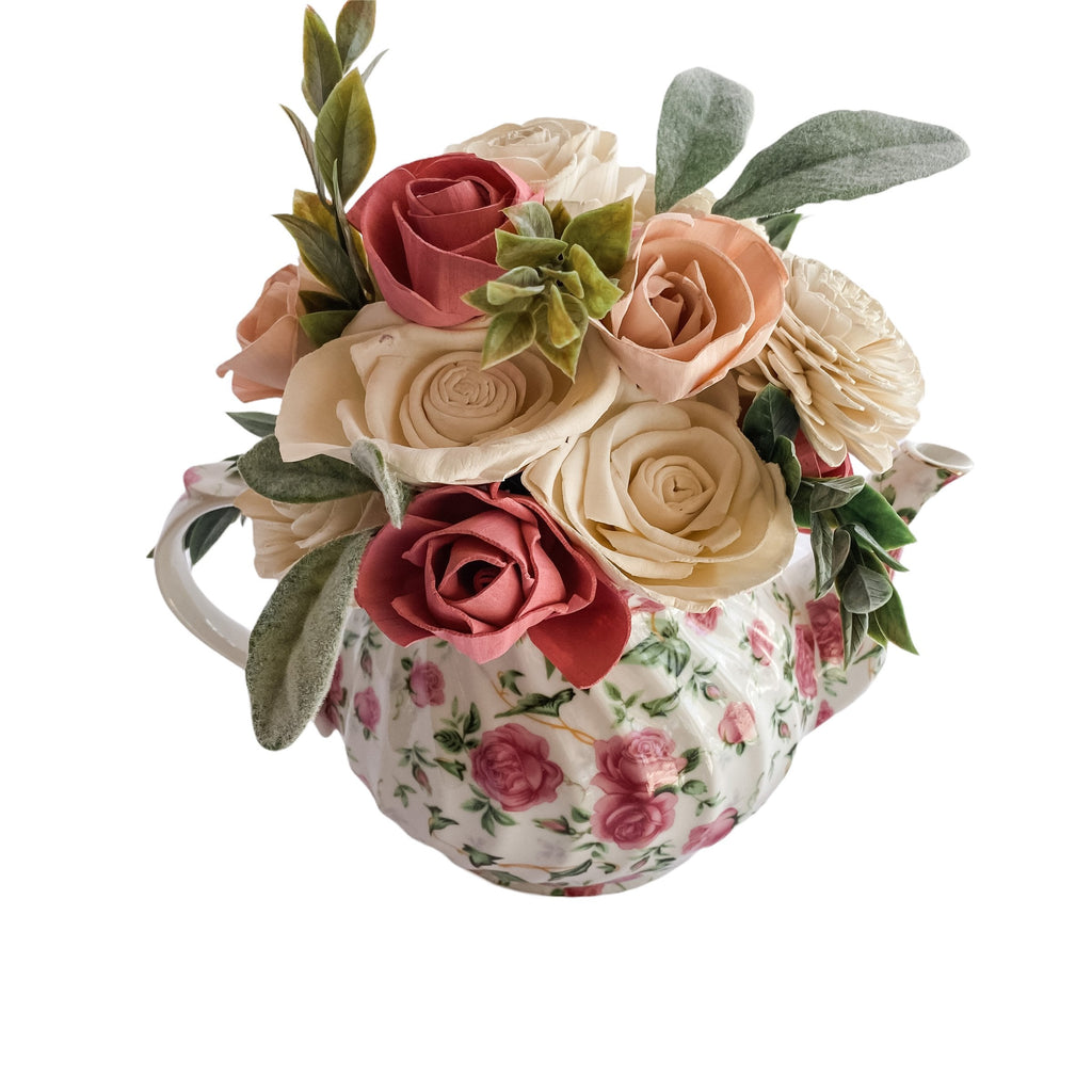 sola wood flower teapot arrangement for mom