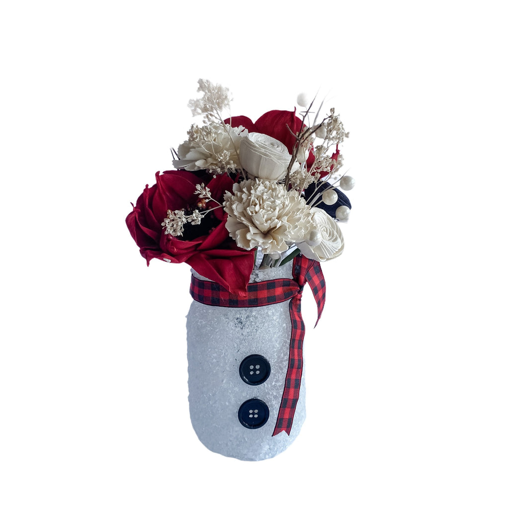 snowman pint jar sola wood flower arrangement