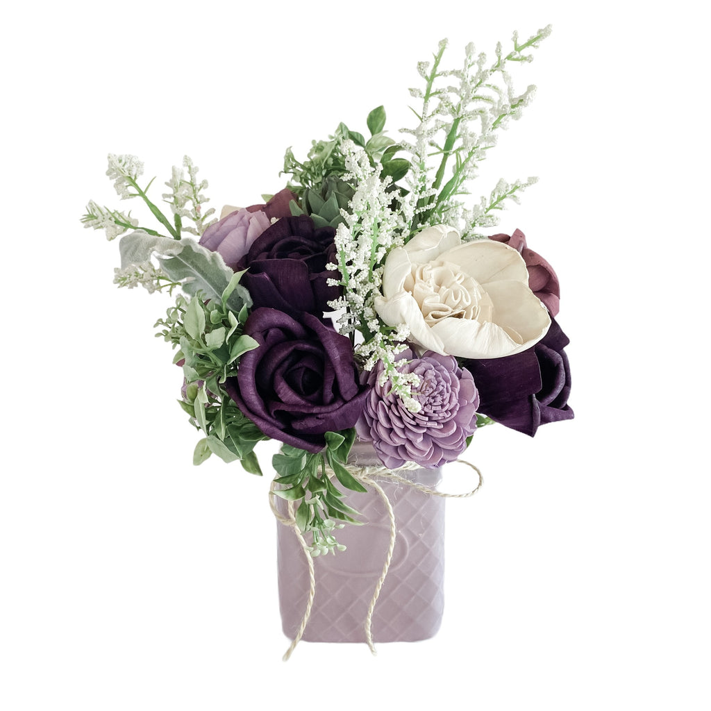 purple succulent sola flower arrangement for mom