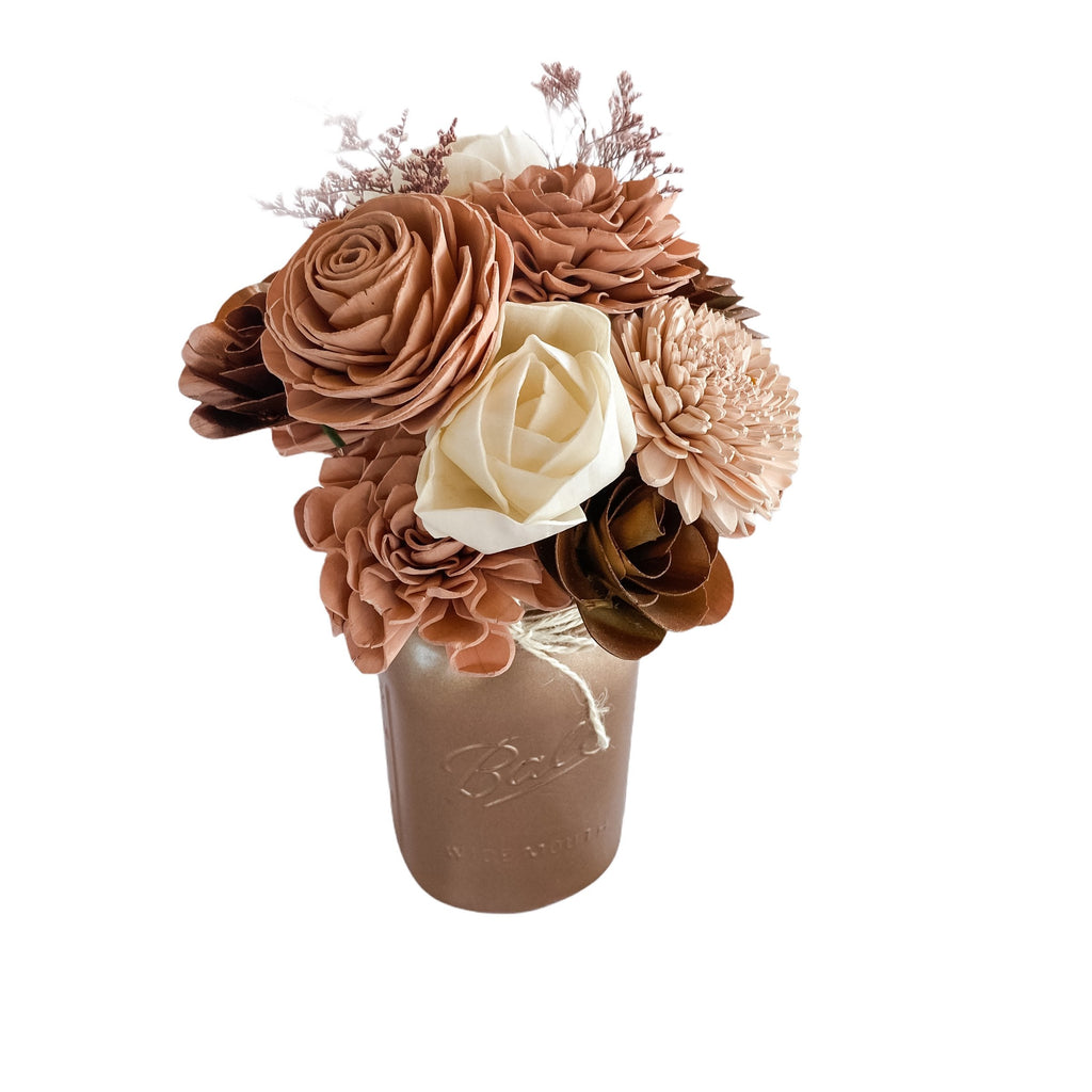 rose gold, pink and blush sola wood flower arrangement for birthday gift, anniversary and mother's day