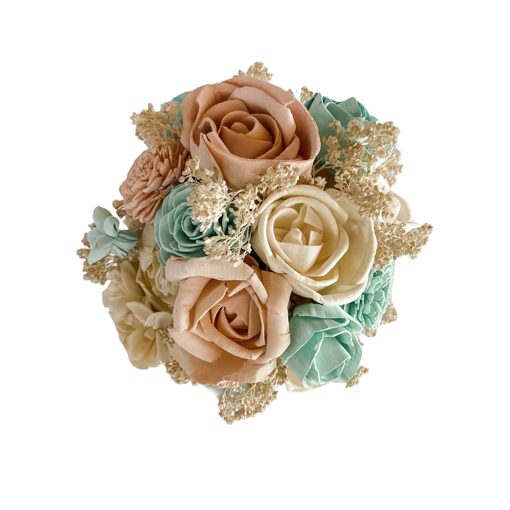 sola wood flower arrangement birthday gift in mint and pink