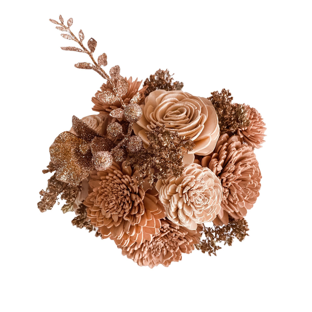 rose gold, pink and blush sola wood flower arrangement from pine and petal market