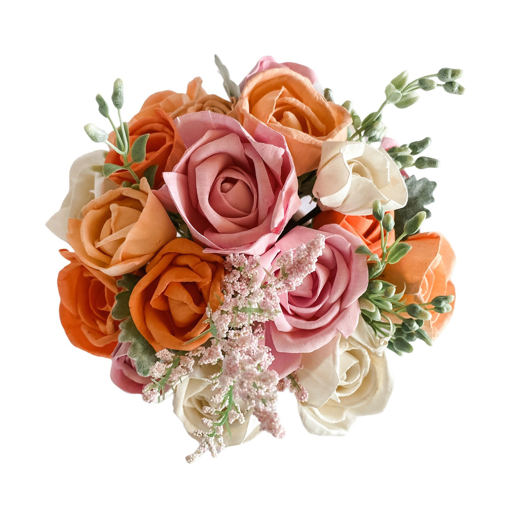 pink and coral sola wood flower mother's day arrangement gift