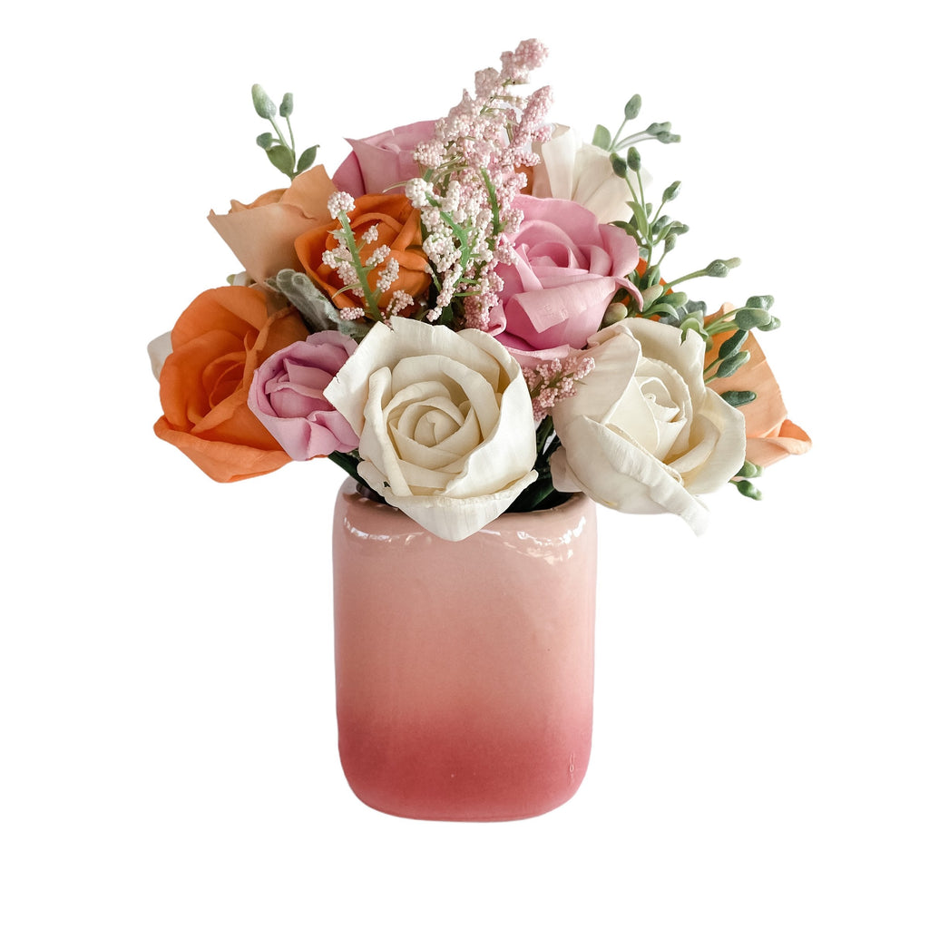 pink and coral spring time wedding sola wood flower centerpiece ideas 
