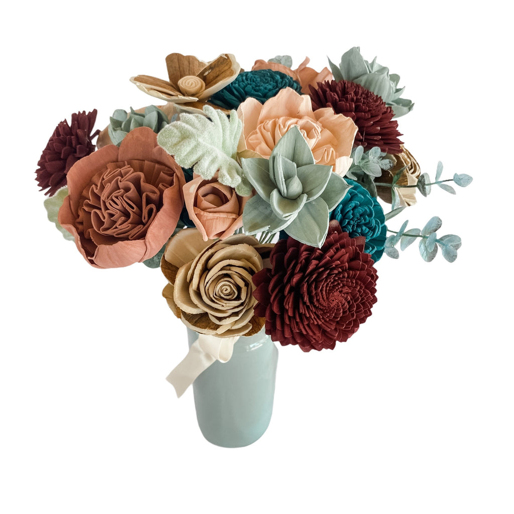 send wine, teal and blush flowers for birthday, anniversary or cheer