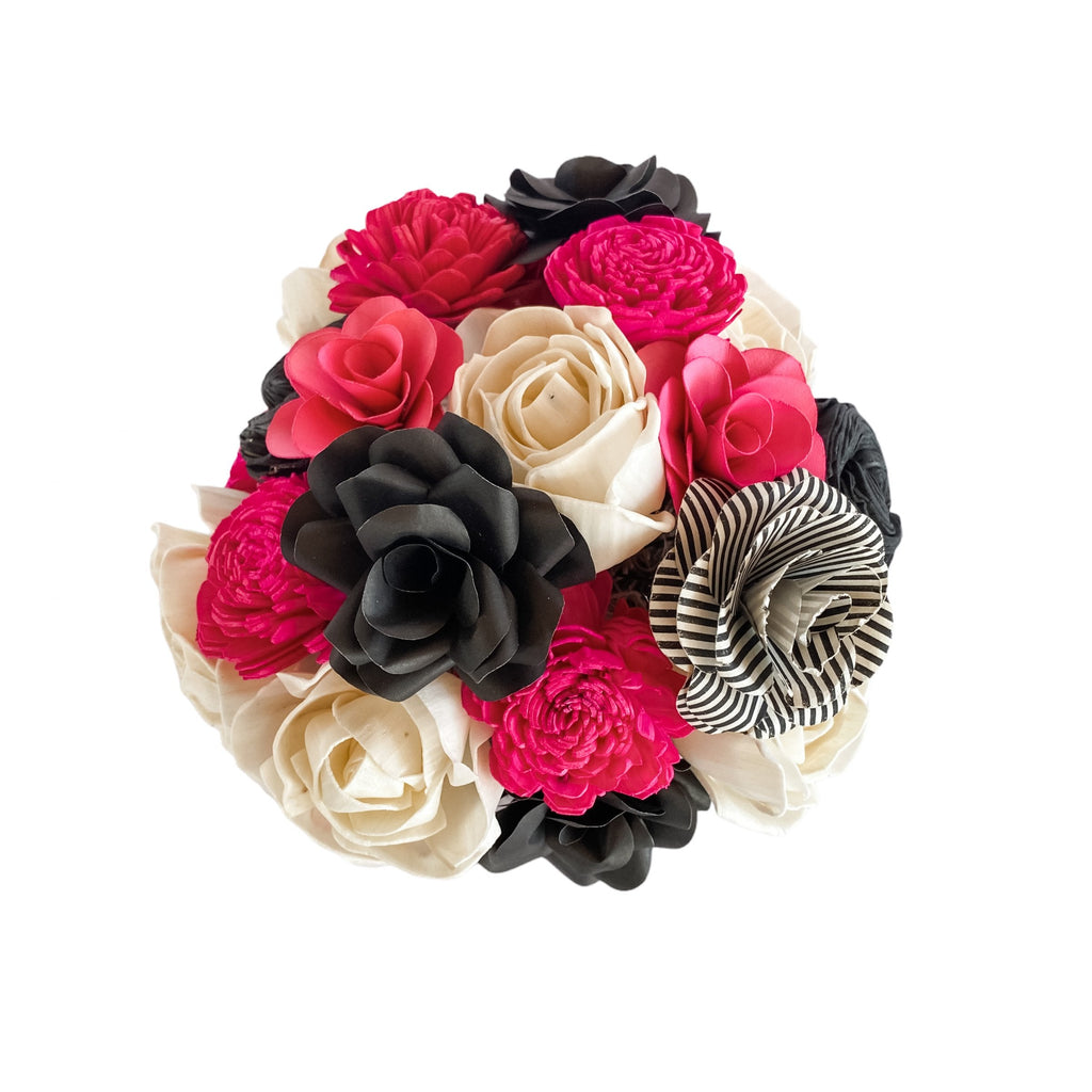 pink and black sola wood flower arrangement gift for her 