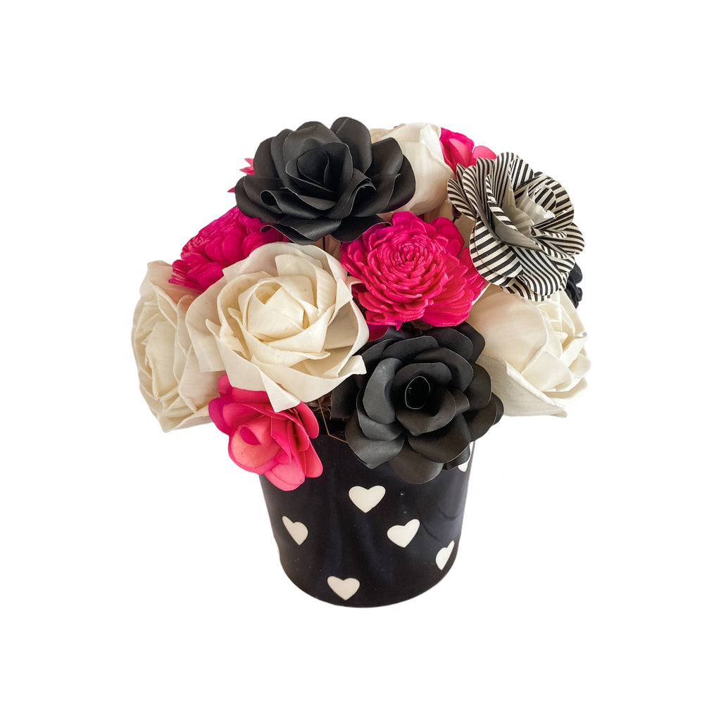 valentine's day sola wood flower gift for her - hot pink flowers and roses