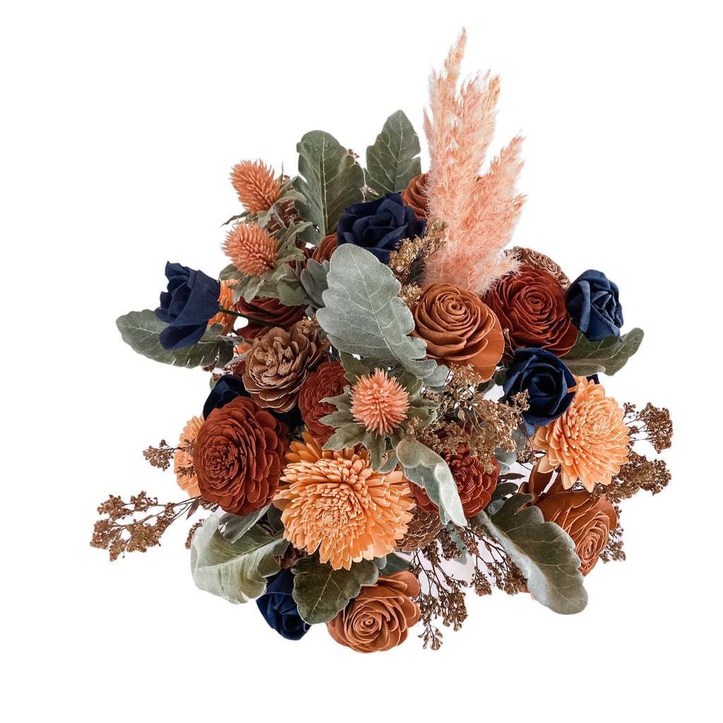 boho wildflower bouquet arrangement decor with rose gold and navy