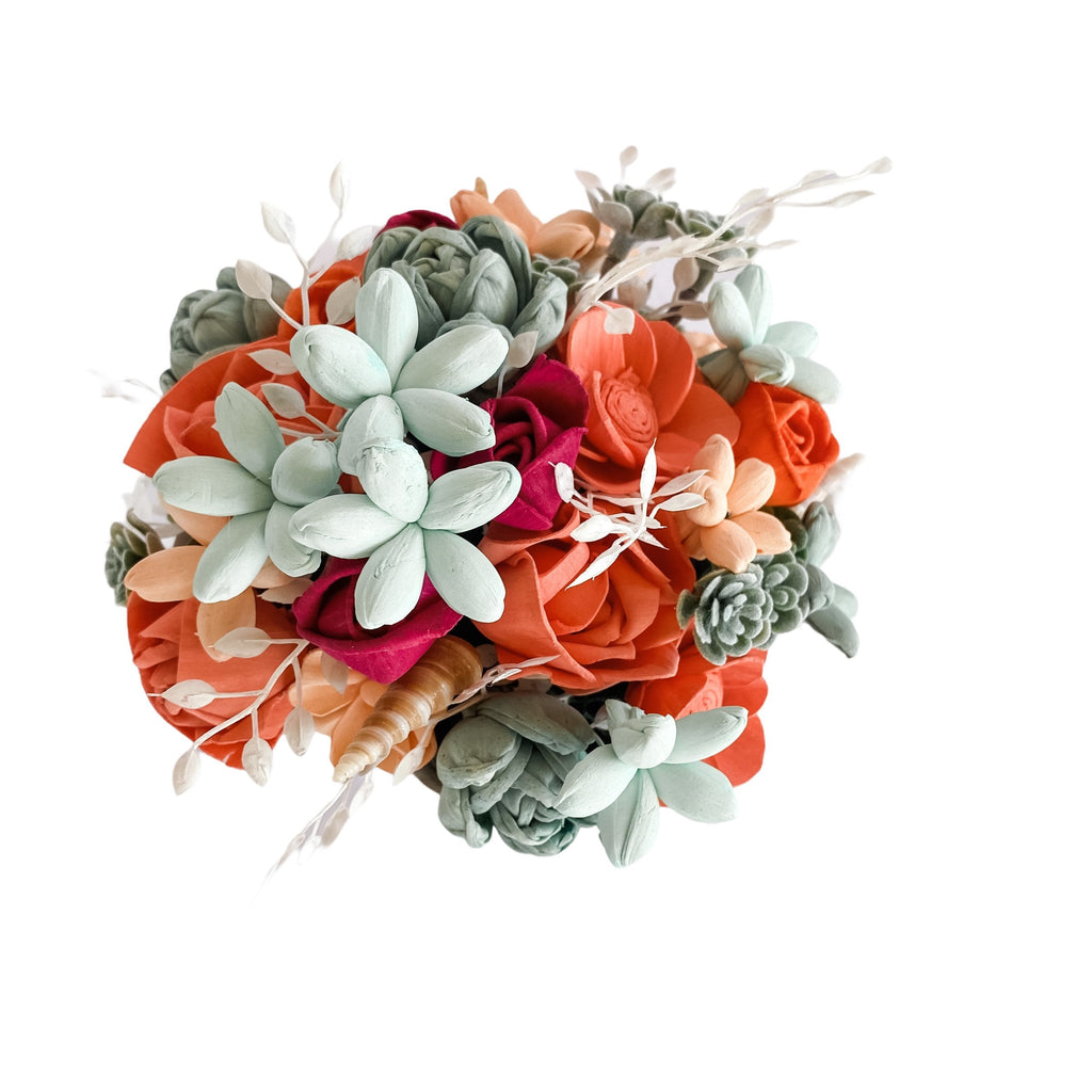 sola wood flower beach house decor ideas in coral and mint
