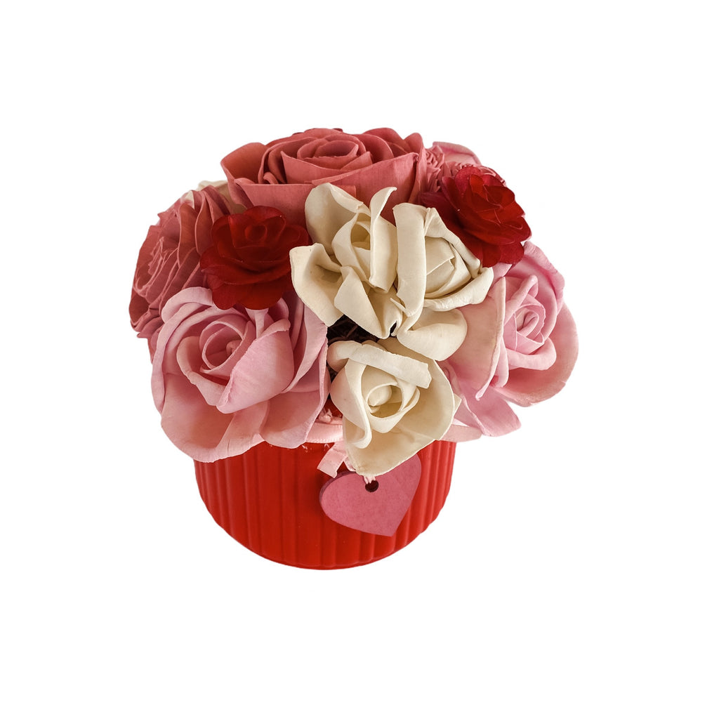sola wood flower arrangement in pink, red and white for valentine's day