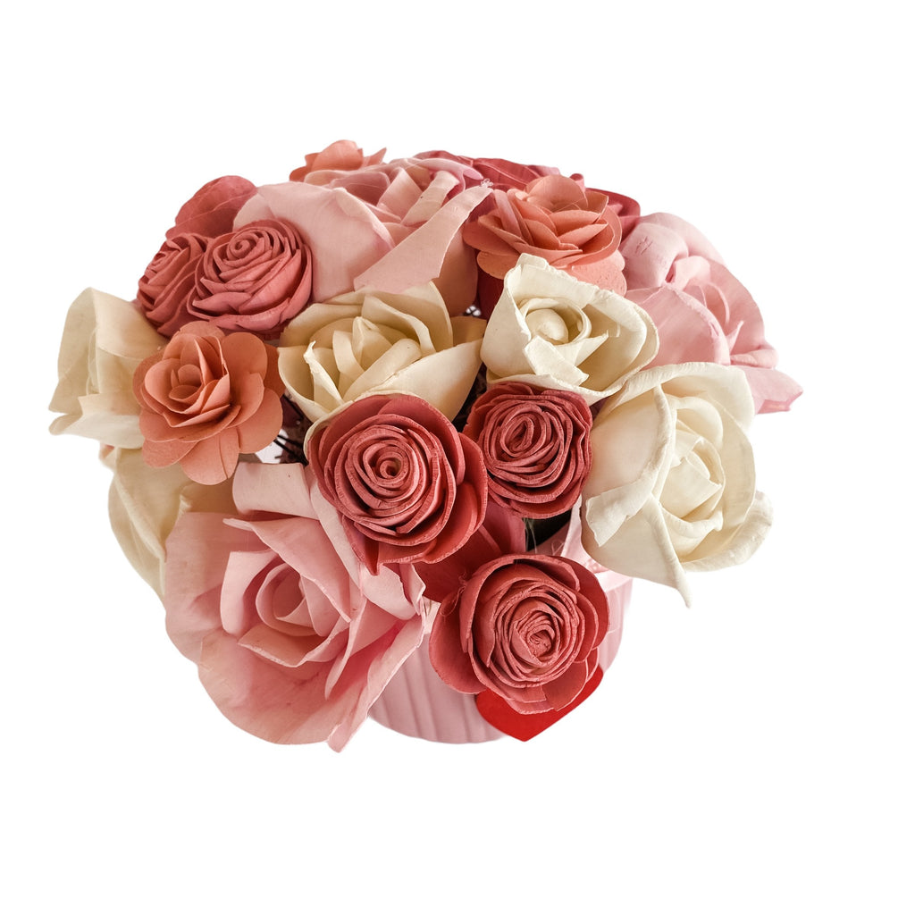 sola wood flower arrangement in pink and white roses for valentines