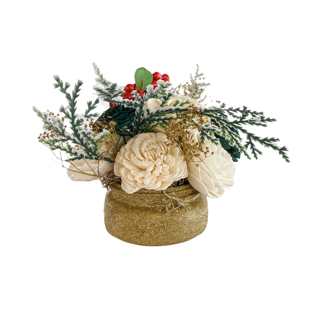 mini gold glitter sola wood flower mason jar arrangement for christmas decor 