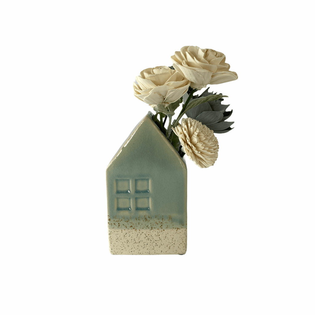 housewarming sola wood flower centerpiece in blue for new home owner gift