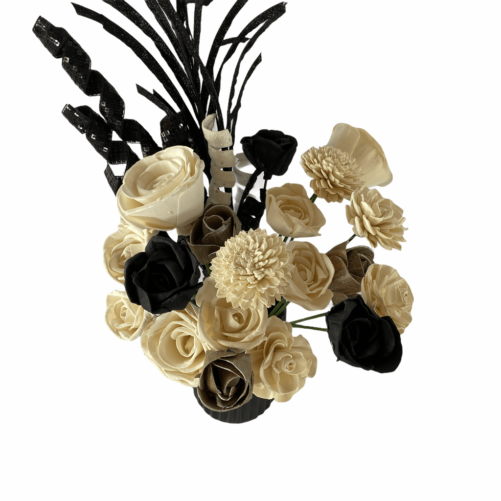black and white sola wood flower birthday arrangement